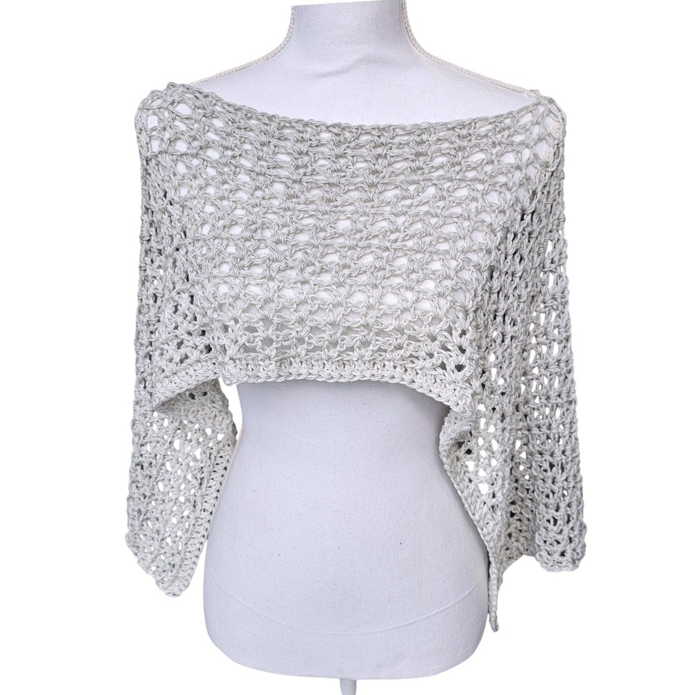 Handmade Crochet Shrug Gray Ombre Open Knit Festival Wrap Shawl - Picture 3 of 11